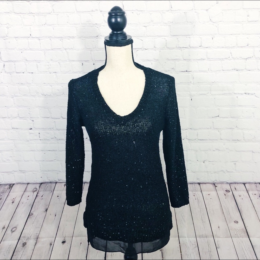 Loft Black Sequence Sweater Size Sp - image 1